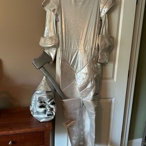 Wizard of Oz Tin Man costume, complete with a mask and tin hat.